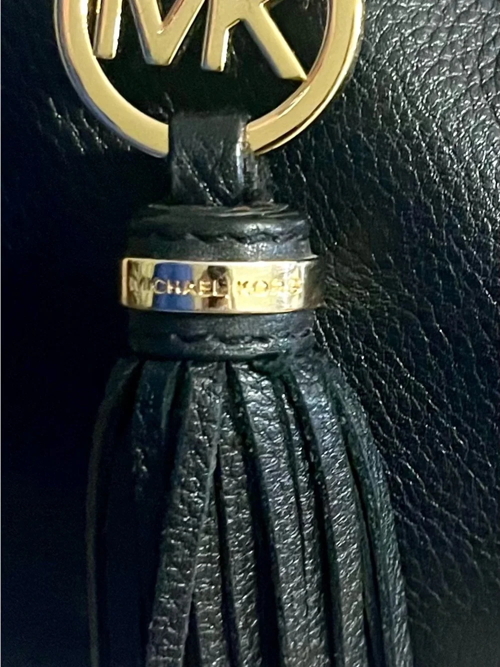 Michael Kors Black Pebbled Leather Hobo with Gold-Tone Tassel Charm